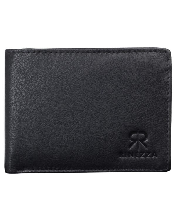 Rinezza Genuine Leather Men's Wallet, Black, Multi Card Slots with ID Window, RFID Protected