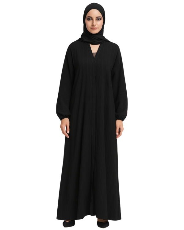 Rinezza Black Abaya with Self Design Pattern | Full Sleeve Elastic | Large Size 56 Length | Free Black Dupatta