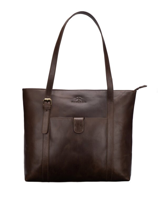 Rinezza Leather Tote Bag for Women | Brown Spacious Design | with Multiple Compartments