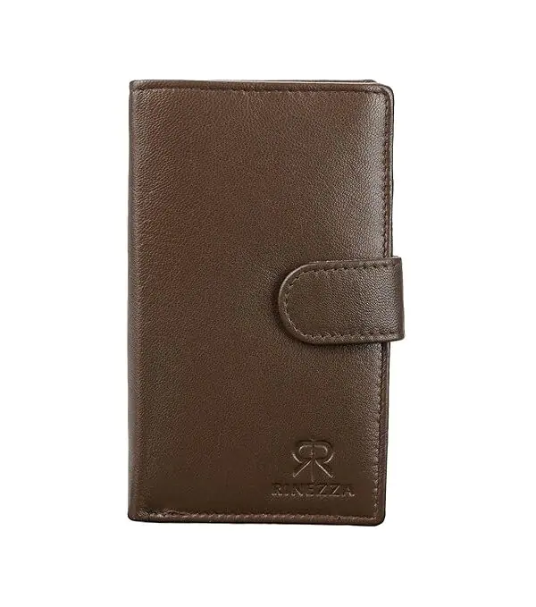 Rinezza Genuine Leather Long Wallet for Men & Women | 9 Card Slots | Currency Compartment | 1 ID Window | 1 Coin Pocket | Snap Closure | RFID Protected
