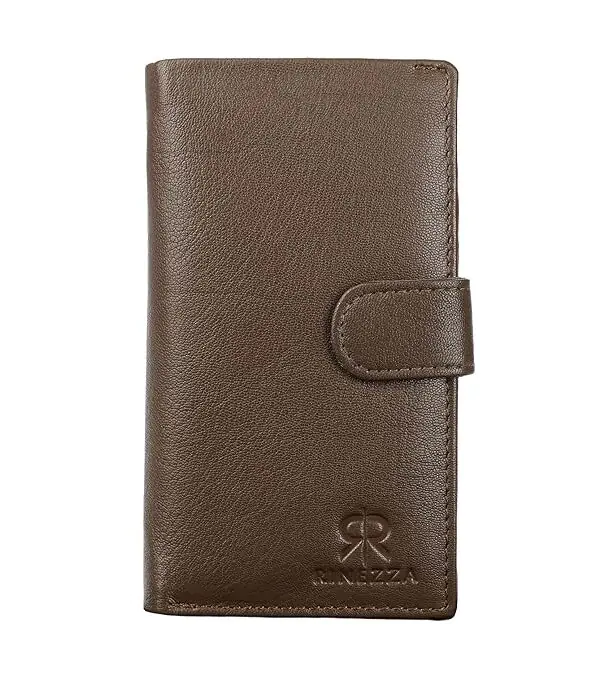 Rinezza Genuine Leather Long Wallet for Men & Women | 10 Card Slots | with Cash Compartment | 1 ID Window | RFID Blocking