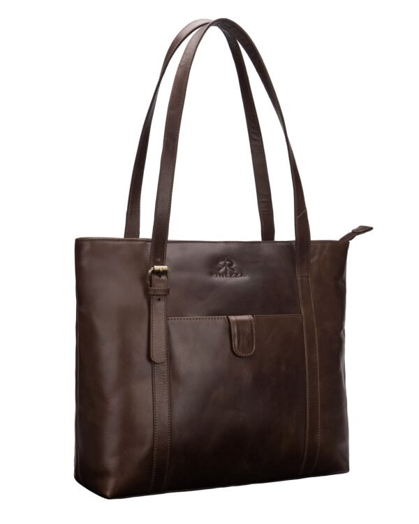 Rinezza Leather Tote Bag for Women | Brown Spacious Design | with Multiple Compartments
