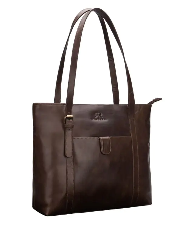 Rinezza Leather Tote Bag for Women | Brown Spacious Design | with Multiple Compartments