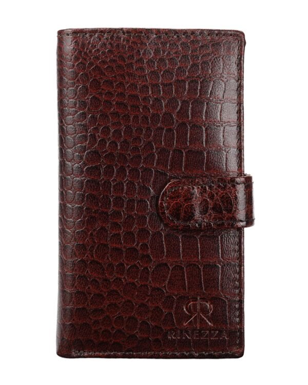 Rinezza Genuine Leather Long Wallet for Men & Women | Slim Card Holder | RFID Blocking | Croco Texture | 15 Card Slots | Button Closure | Travel Accessories