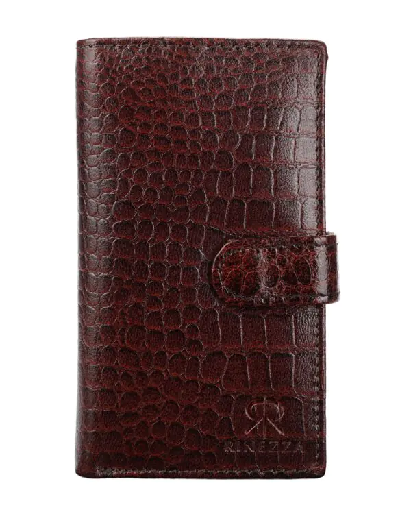 Rinezza Genuine Leather Long Wallet for Men & Women | Slim Card Holder | RFID Blocking | Croco Texture | 15 Card Slots | Button Closure | Travel Accessories