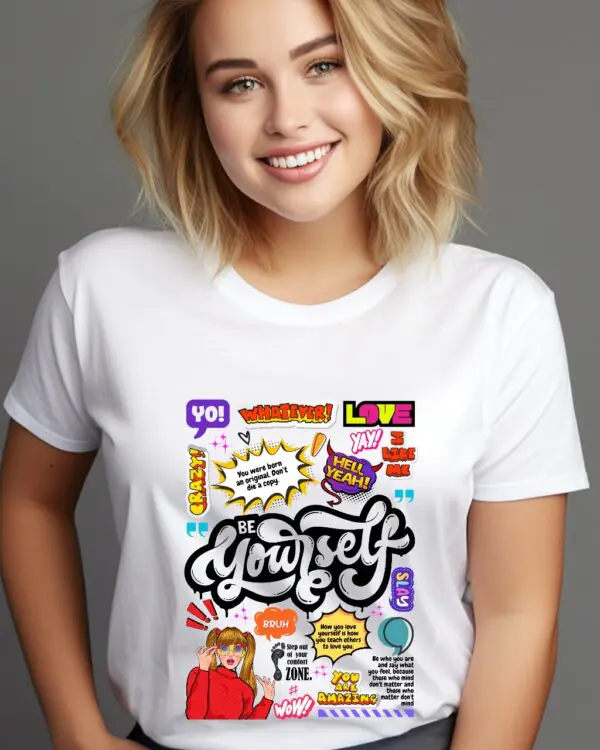 Funtee Be Yourself – Unisex Graphic Imported T-Shirt with Colorful Retro Print