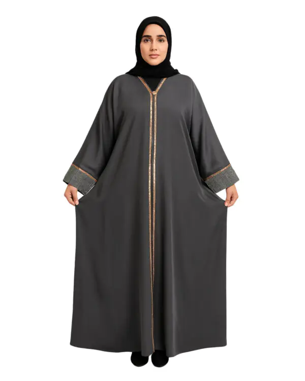 Rinezza Women's Kaftan Full Length Abaya One Size | Free Size | with Gold Embellishments on Sleeves | Islamic Wear | Free Dupatta