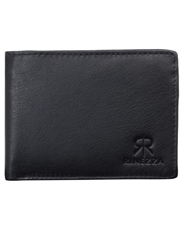 Rinezza Genuine Leather Men's Wallet, Black, Multi Card Slots with ID Window, RFID Protected