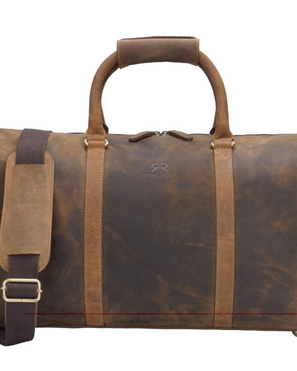 Rinezza Vintage Leather Duffle Bag | Rustic Dark Brown | Travel Weekender Bag with Shoulder Strap | Stylish Duffle for Gym | Business & Adventure |