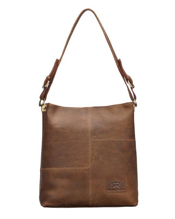 Rinezza Genuine Leather Hobo Stylish Shoulder Bag, Tote Bag with Multiple Compartments, Brown