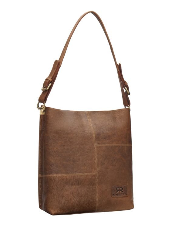 Rinezza Genuine Leather Hobo Stylish Shoulder Bag, Tote Bag with Multiple Compartments, Brown