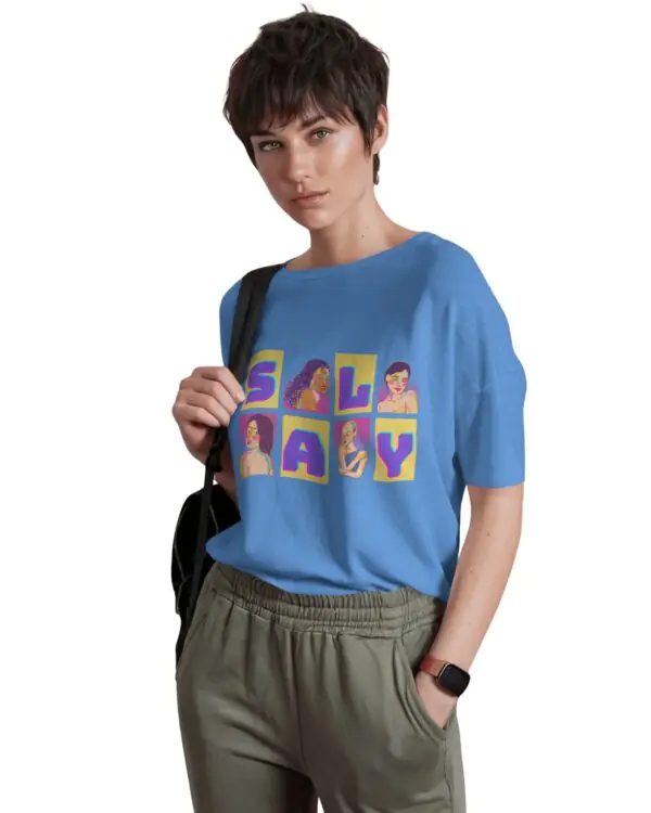 Funtee SALY Graphic Unisex Imported T-Shirt – Bold & Empowering Design Sky Blue