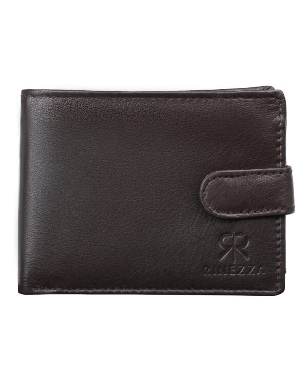 Rinezza Genuine Leather Bifold Wallet with ID Window and Zip Pocket, for Men, Brown