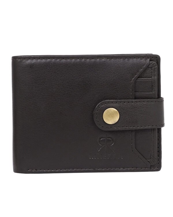 Rinezza Genuine Leather for Men & Women Wallet with Snap Closure | Bi-Fold Design | Multiple Card Slots & Coin Pocket | Dark Brown