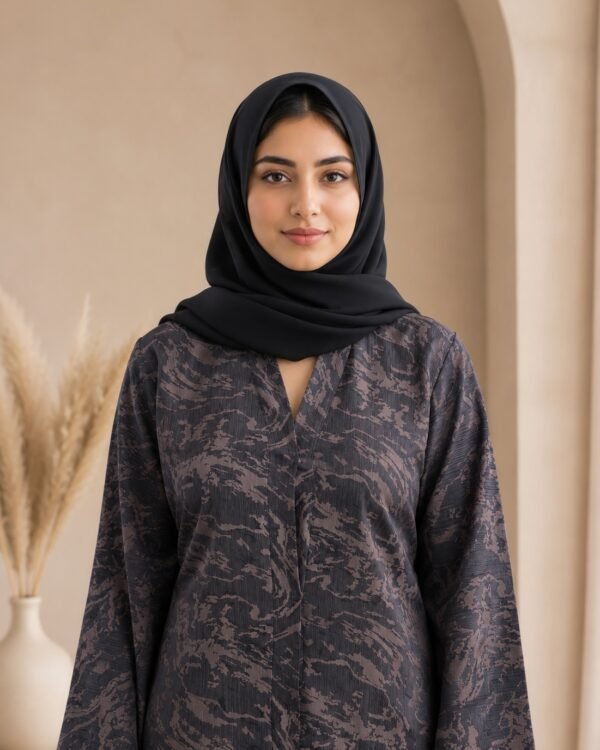 Rinezza Women's Pink Abstract Printed Imported Nida Modest front Open Abaya