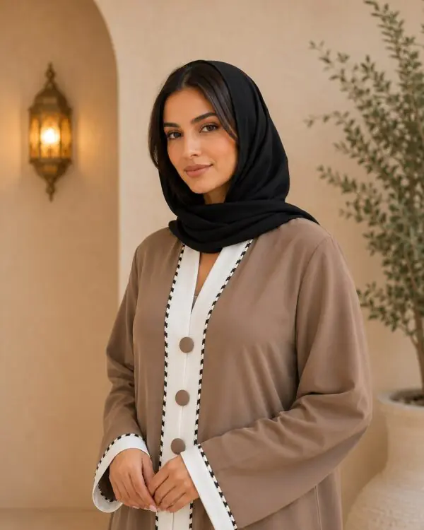Rinezza Women's Imported Nida Slip-On Button Detail Abaya with Black Plain Dupatta
