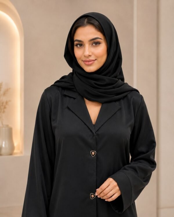 Rinezza Women's Solid Lapel Collar Front Open Abaya Free Size Button Closure with Dupatta