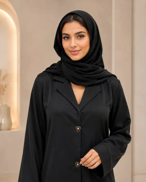 Rinezza Women's Solid Lapel Collar Front Open Abaya Free Size Button Closure with Dupatta