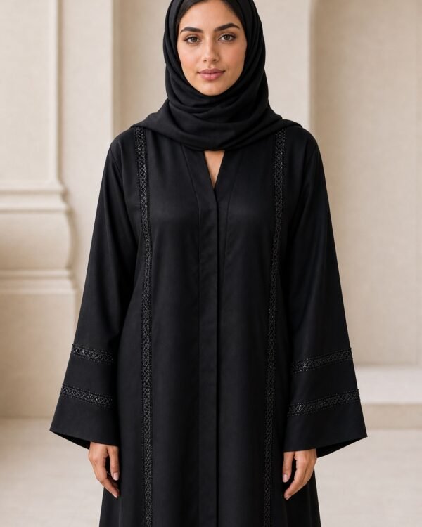 Rinezza Premium Black Embellished Abaya with Black Plain Dupatta