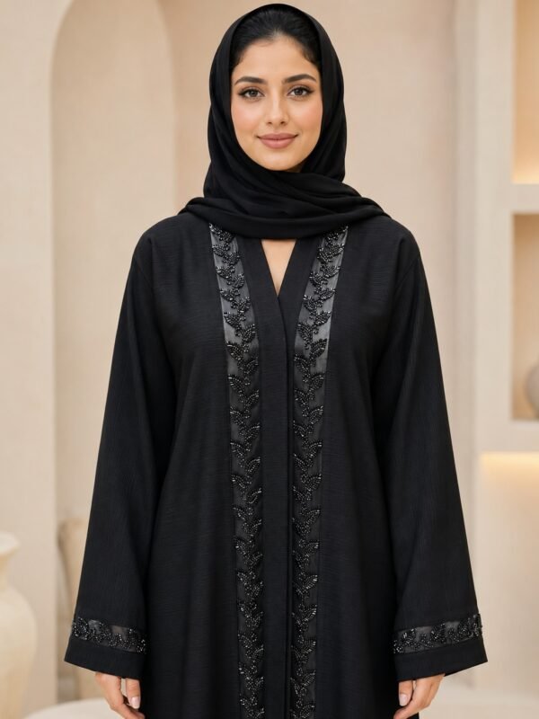 Rinezza Midnight Grace Black Beaded Abaya with Dupatta