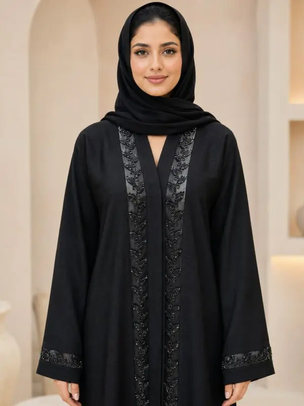 Rinezza Midnight Grace Black Beaded Abaya with Dupatta