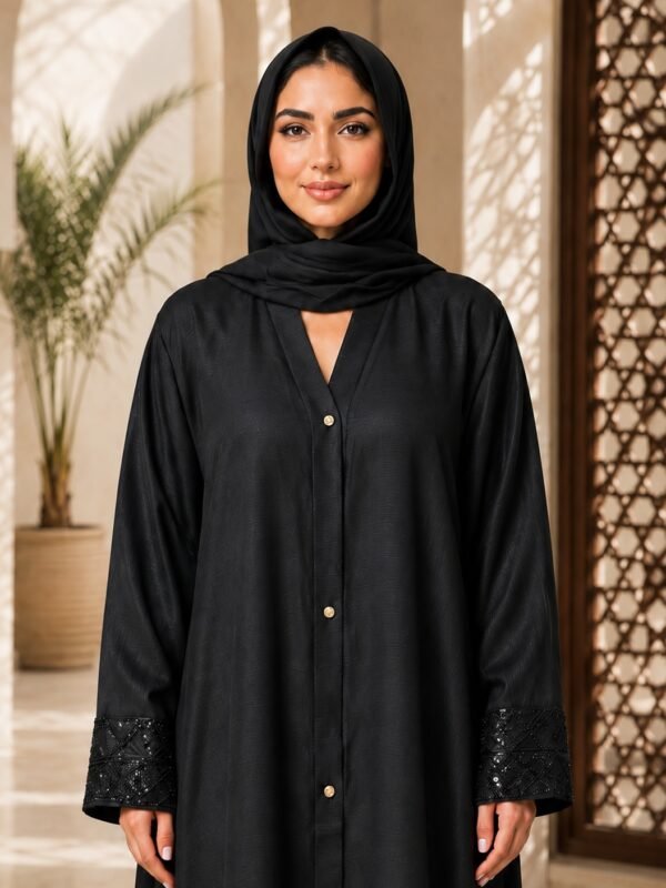 Rinezza Noir Gleam Embellished Cuff Abaya with Dupatta