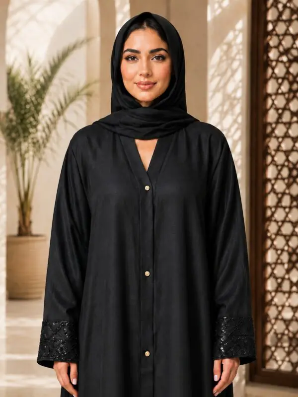 Rinezza Noir Gleam Embellished Cuff Abaya with Dupatta