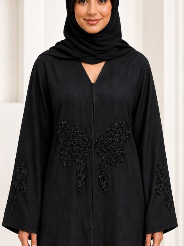 Rinezza Midnight Butterfly Beaded Abaya with Dupatta