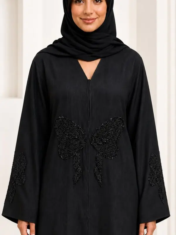 Rinezza Midnight Butterfly Beaded Abaya with Dupatta