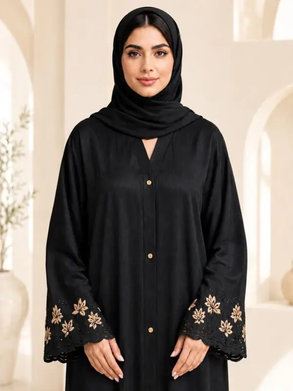 Rinezza Golden Bloom Floral Embroidered Abaya with Dupatta