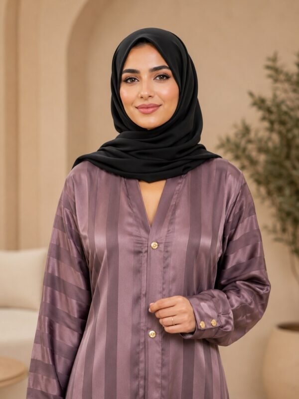 Rinezza Luxe Stripe Gold-Button Abaya with Black Dupatta