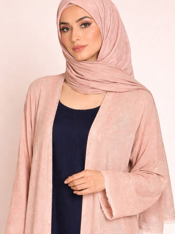 Rinezza Blush Pink Pashmina Open Abaya with Matching Hijab